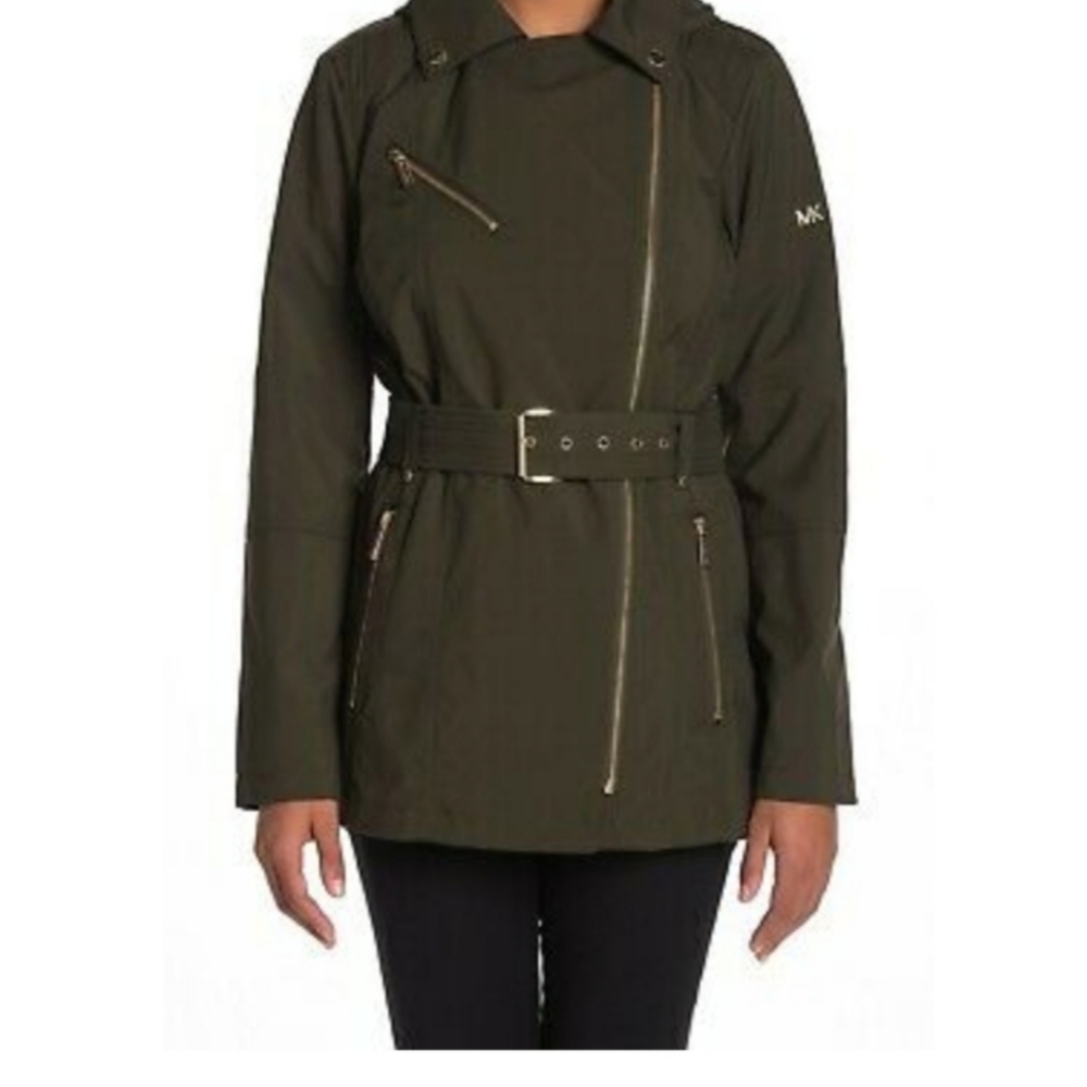 New - Michael Kors Asymmetrical Belted Trench Ja - Picture 4 of 7
